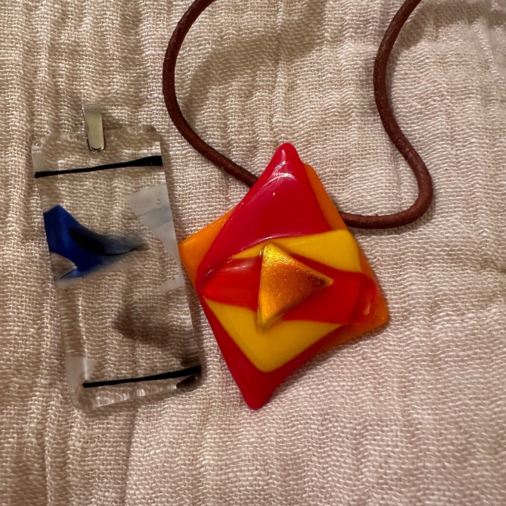 2 Fused Glass Necklace Pendants